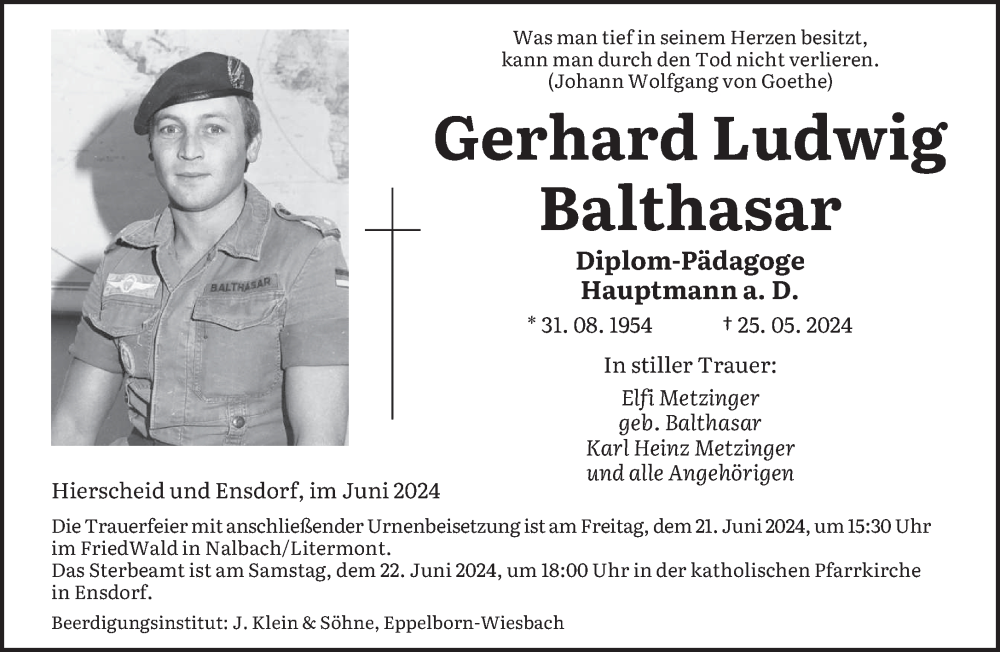  Traueranzeige für Gerhard Ludwig Balthasar vom 15.06.2024 aus saarbruecker_zeitung