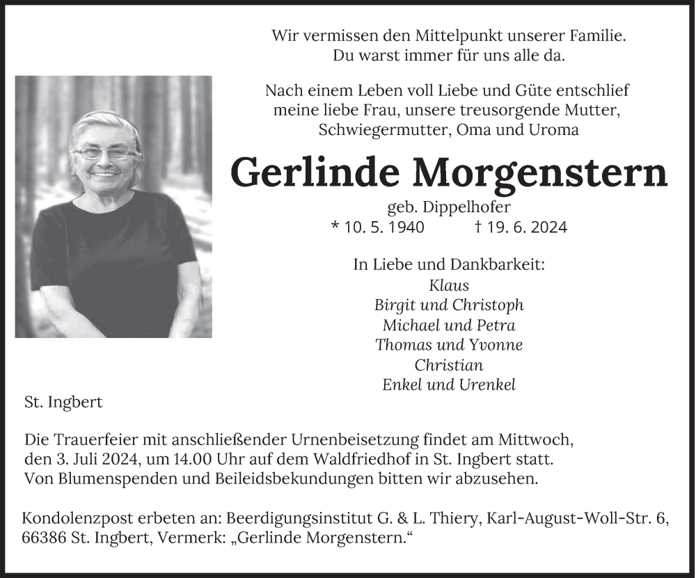  Traueranzeige für Gerlinde Morgenstern vom 22.06.2024 aus saarbruecker_zeitung