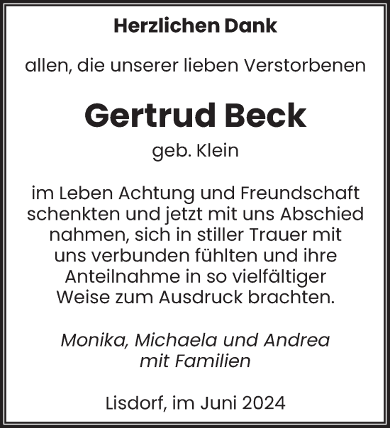 Traueranzeige von Gertrud Beck von saarbruecker_zeitung