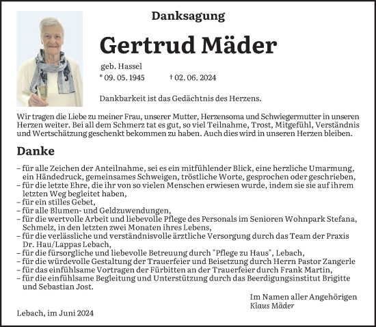 Traueranzeige von Gertrud Mäder von saarbruecker_zeitung
