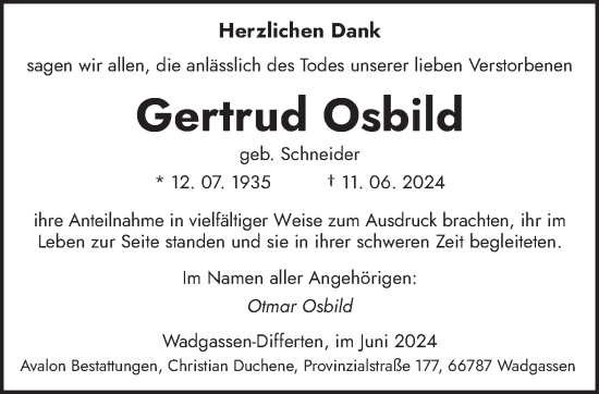 Traueranzeige von Gertrud Osbild von saarbruecker_zeitung