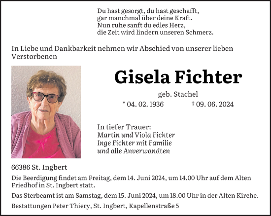 Traueranzeige von Gisela Fichter von saarbruecker_zeitung