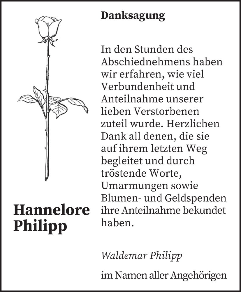  Traueranzeige für Hannelore Philipp vom 29.06.2024 aus saarbruecker_zeitung