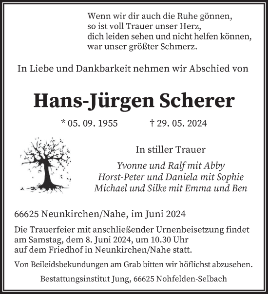 Traueranzeige von Hans-Jürgen Scherer von saarbruecker_zeitung