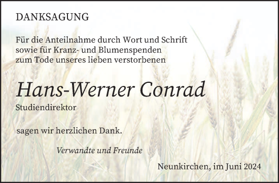 Traueranzeige von Hans-Werner Conrad von saarbruecker_zeitung