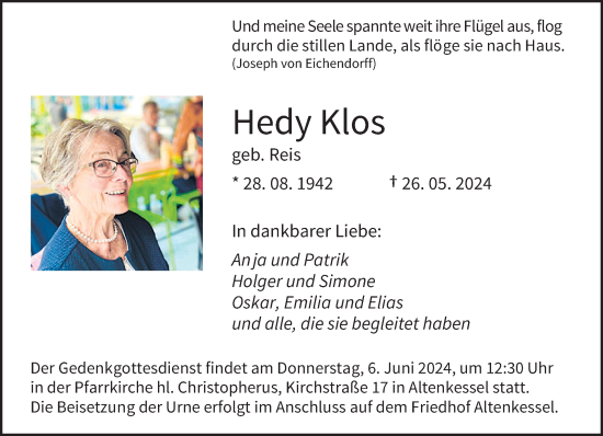 Traueranzeige von Hedy Klos von saarbruecker_zeitung