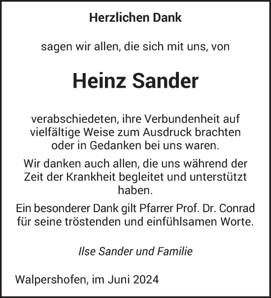 Traueranzeige von Heinz Sander von saarbruecker_zeitung