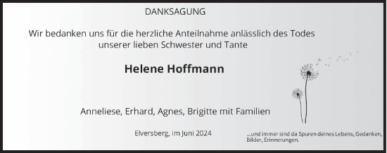 Traueranzeige von Helene Hoffmann von saarbruecker_zeitung