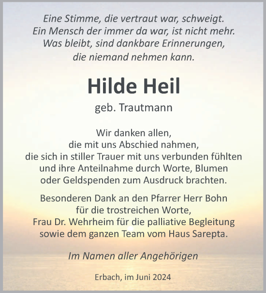 Traueranzeige von Hilde Heil von saarbruecker_zeitung