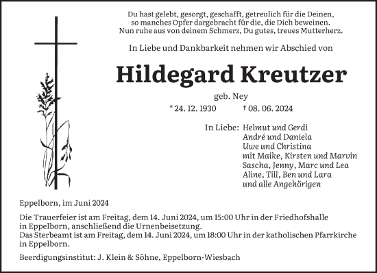 Traueranzeige von Hildegard Kreutzer von saarbruecker_zeitung