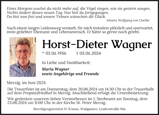 Traueranzeige von Horst-Dieter Wagner von saarbruecker_zeitung