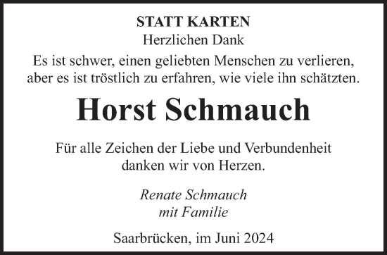 Traueranzeige von Horst Schmauch von saarbruecker_zeitung