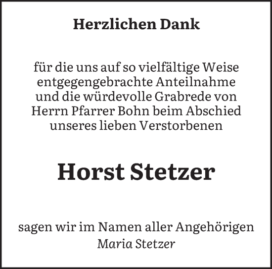 Traueranzeige von Horst Stetzer von saarbruecker_zeitung