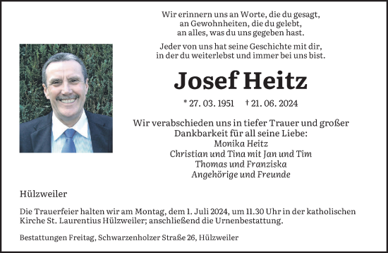 Traueranzeige von Josef Heitz von saarbruecker_zeitung