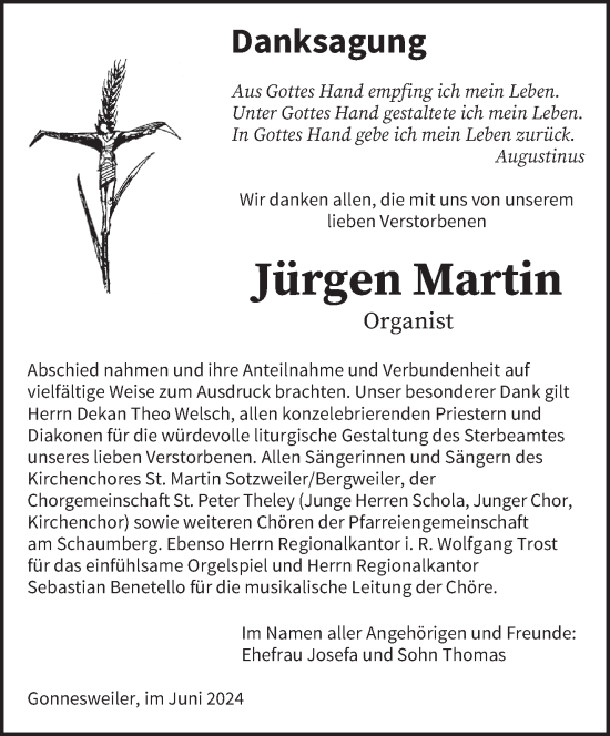 Traueranzeige von Jürgen Martin von saarbruecker_zeitung