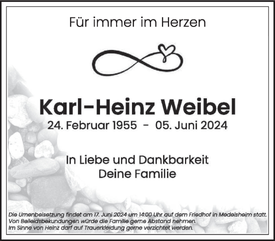 Traueranzeige von Karl-Heinz Weibel von saarbruecker_zeitung