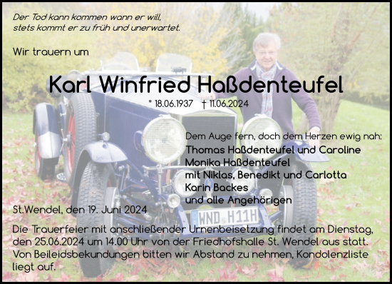 Traueranzeige von Karl Winfried Haßdenteufel von saarbruecker_zeitung