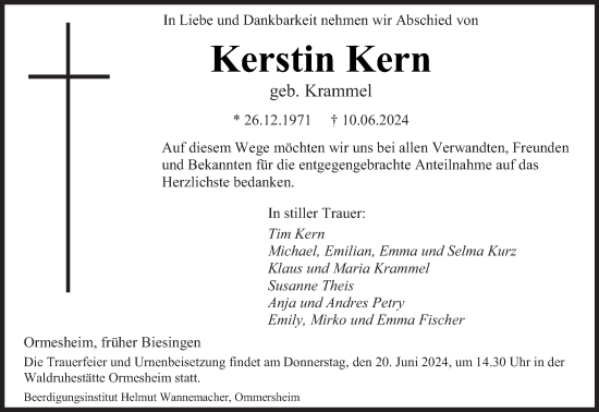 Traueranzeige von Kerstin Kern von saarbruecker_zeitung