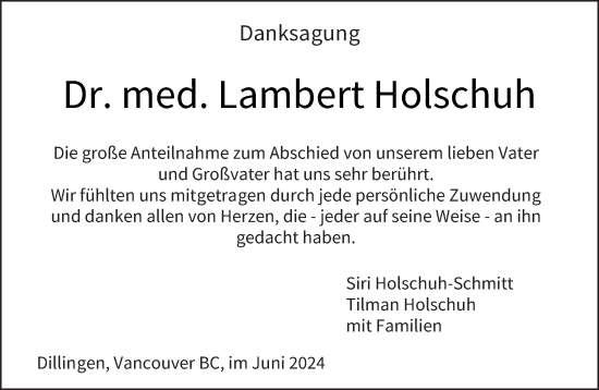 Traueranzeige von Lambert Holschuh von saarbruecker_zeitung