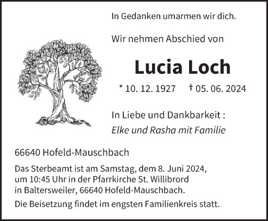 Traueranzeige von Lucia Loch von saarbruecker_zeitung