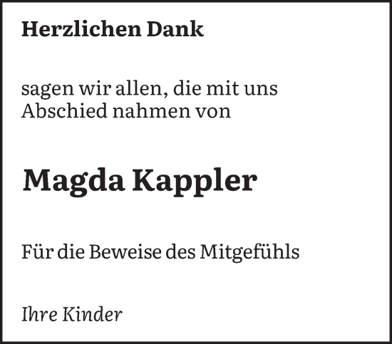 Traueranzeige von Magda Kappler von saarbruecker_zeitung