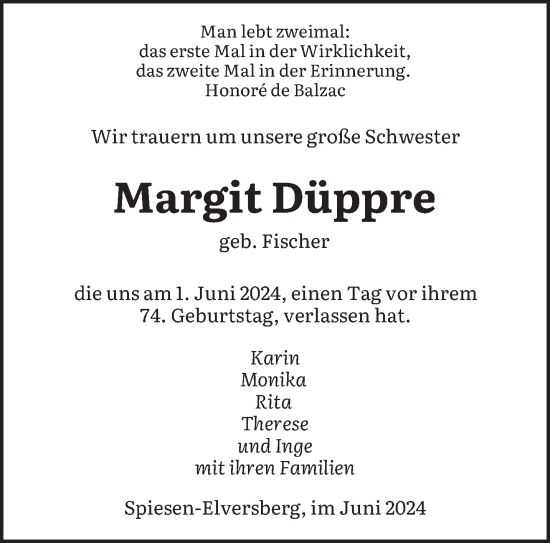 Traueranzeige von Margit Düppre von saarbruecker_zeitung