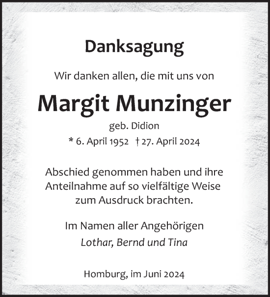 Traueranzeige von Margit Munzinger von saarbruecker_zeitung