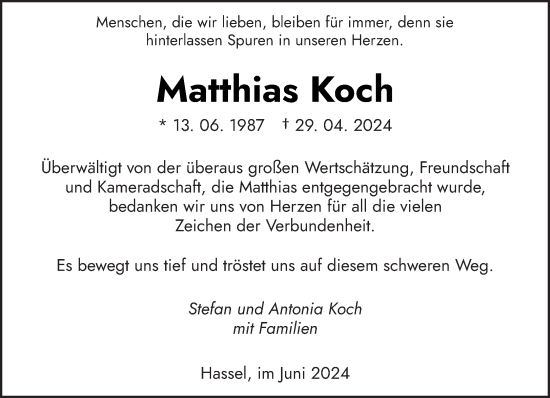 Traueranzeige von Matthias Koch von saarbruecker_zeitung