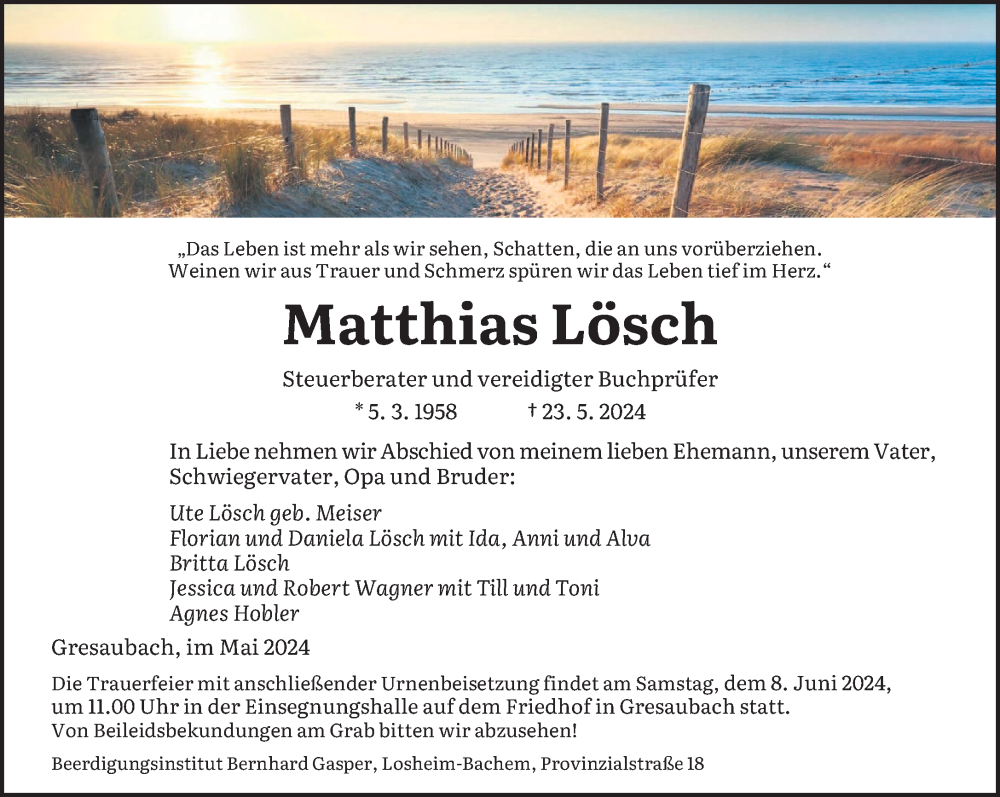  Traueranzeige für Matthias Lösch vom 01.06.2024 aus saarbruecker_zeitung