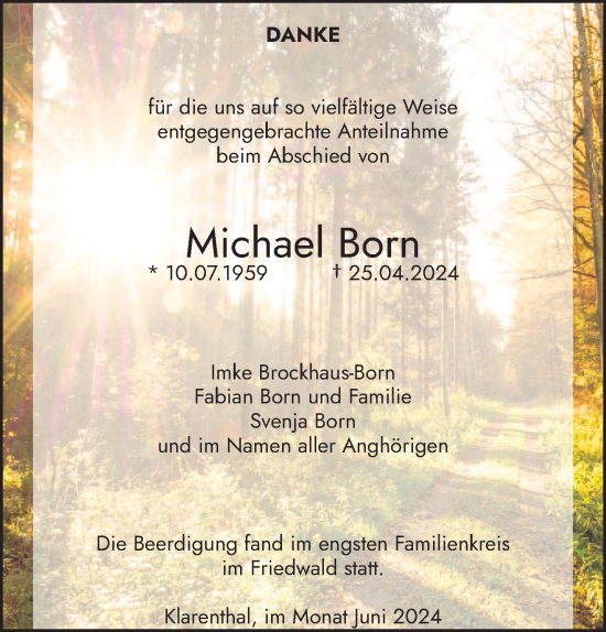 Traueranzeige von Michael Born von saarbruecker_zeitung