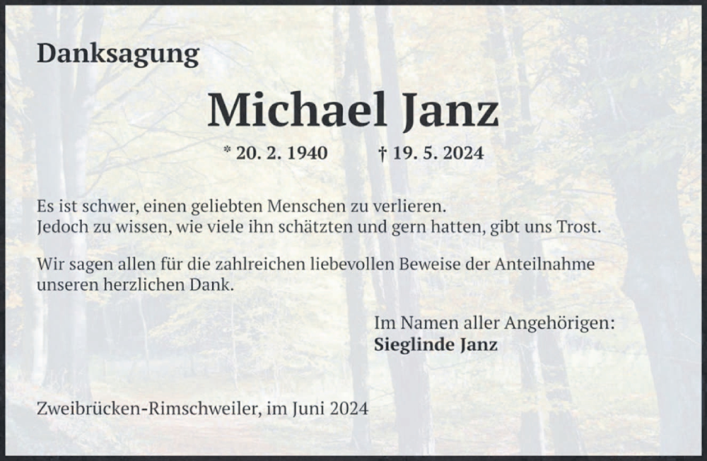  Traueranzeige für Michael Janz vom 18.06.2024 aus saarbruecker_zeitung