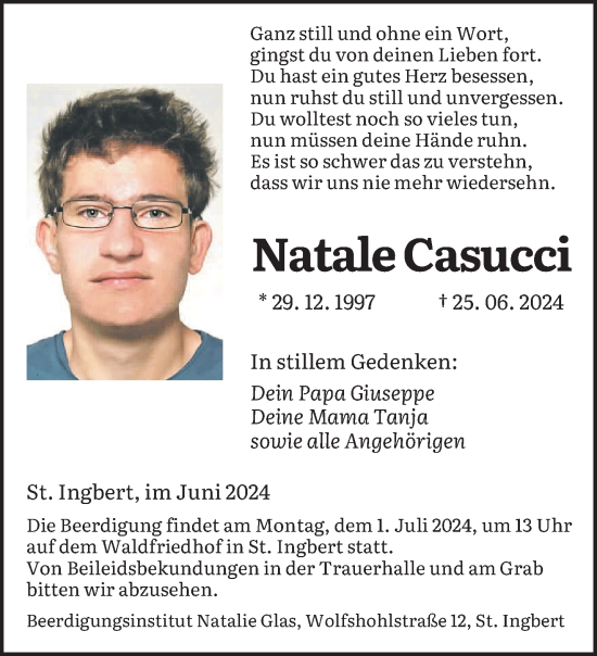 Traueranzeige von Natale Casucci von saarbruecker_zeitung