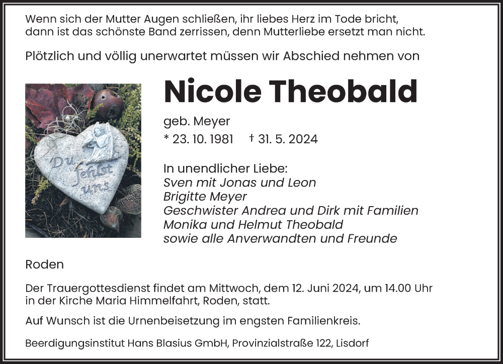  Traueranzeige für Nicole Theobald vom 08.06.2024 aus saarbruecker_zeitung