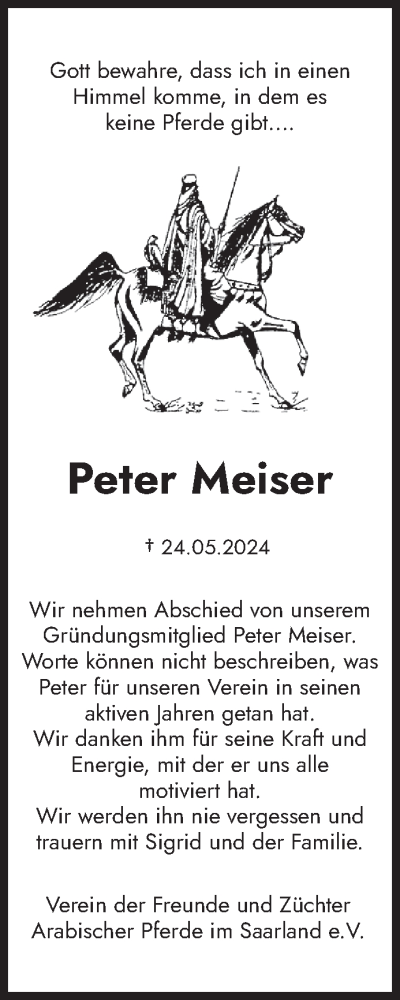 Traueranzeige von Peter Meiser von saarbruecker_zeitung