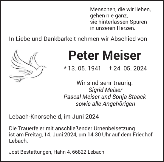 Traueranzeige von Peter Meiser von saarbruecker_zeitung