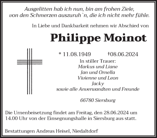 Traueranzeige von Philippe Moinot von saarbruecker_zeitung