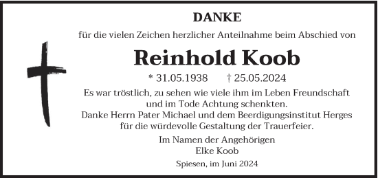 Traueranzeige von Reinhold Koob von saarbruecker_zeitung