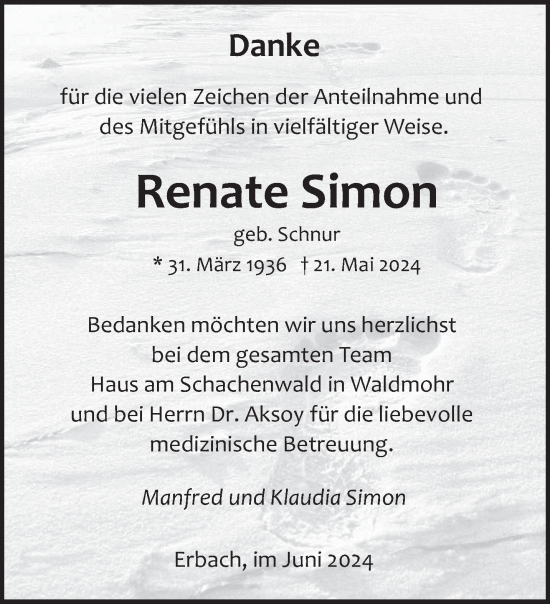 Traueranzeige von Renate Simon von saarbruecker_zeitung