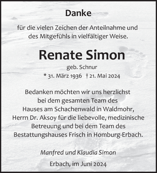 Traueranzeige von Renate Simon von saarbruecker_zeitung