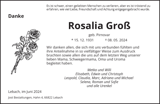 Traueranzeige von Rosalia Groß von saarbruecker_zeitung