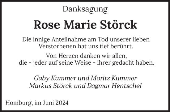 Traueranzeige von Rose Marie Störck von saarbruecker_zeitung