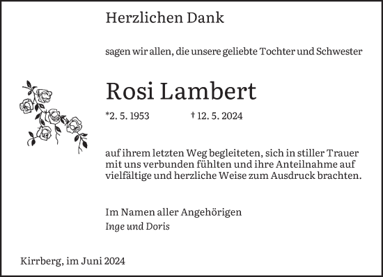 Traueranzeige von Rosi Lambert von saarbruecker_zeitung