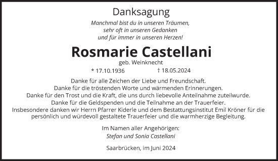 Traueranzeige von Rosmarie Castellani von saarbruecker_zeitung