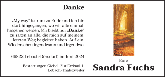Traueranzeige von Sandra Fuchs von saarbruecker_zeitung