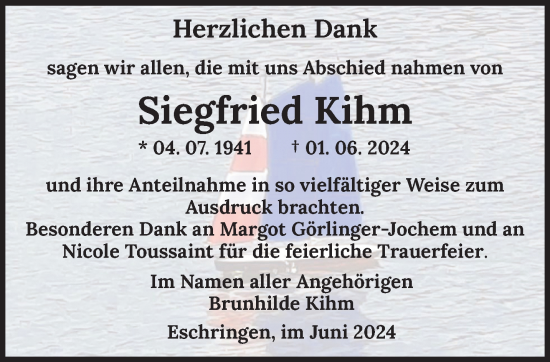 Traueranzeige von Siegfried Kihm von saarbruecker_zeitung