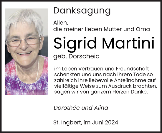 Traueranzeige von Sigrid Martini von saarbruecker_zeitung