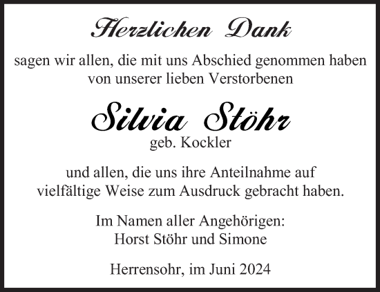 Traueranzeige von Silvia Stöhr von saarbruecker_zeitung