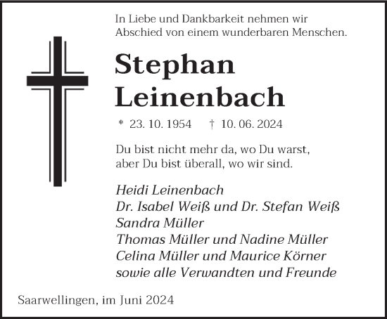 Traueranzeige von Stephan Leinenbach von saarbruecker_zeitung