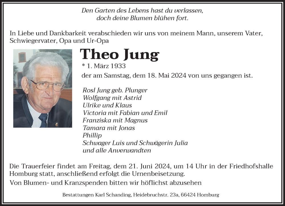  Traueranzeige für Theo Jung vom 17.06.2024 aus saarbruecker_zeitung