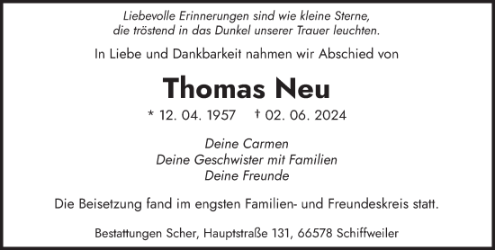 Traueranzeige von Thomas Neu von saarbruecker_zeitung